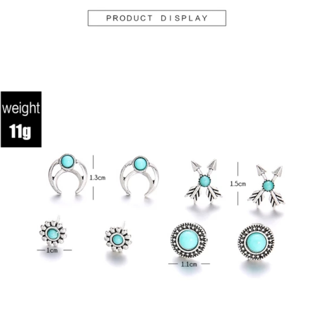 NEW 4 Pair of Silver & Turquoise Hypoallergenic Stud Earrings - Picture 6 of 7